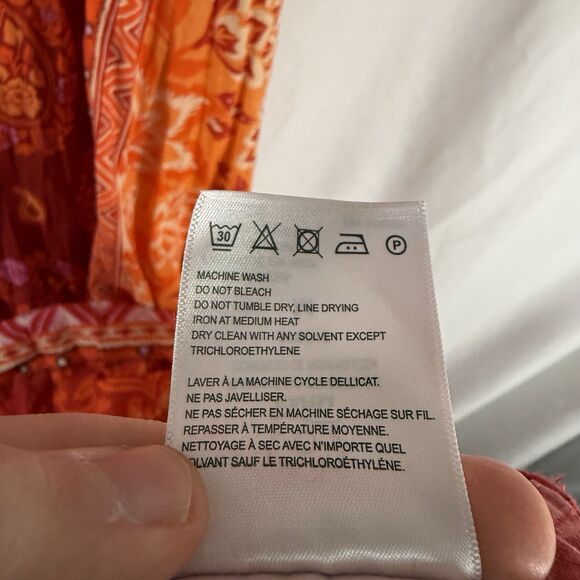 Farm Rio Anthropologie Dress Women's Medium Orange Red Floral Open Back Tie - Picture 12 of 16
